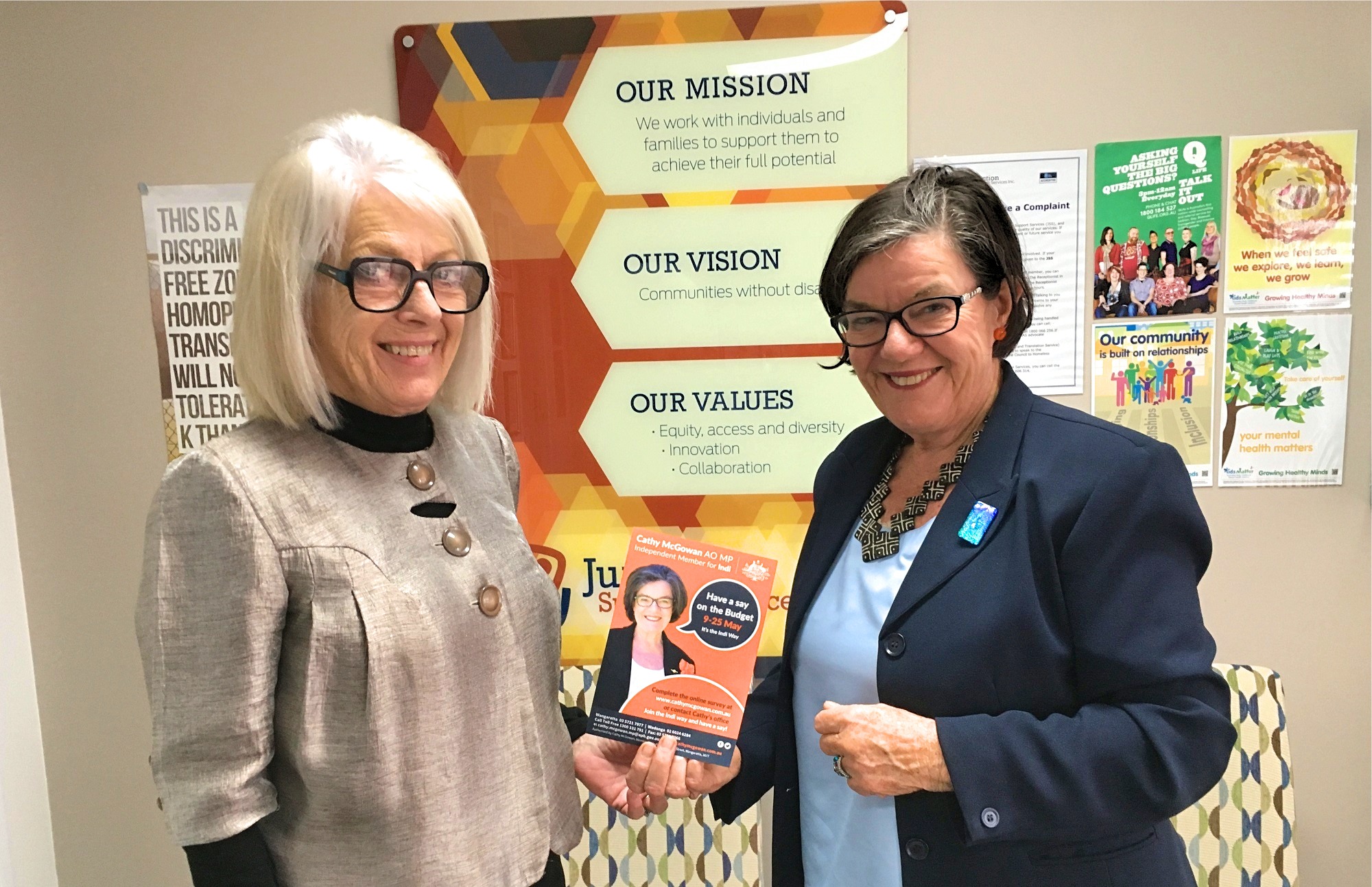 Junction Support Services CEO Corienne Krich and Member for Indi Cathy McGowan